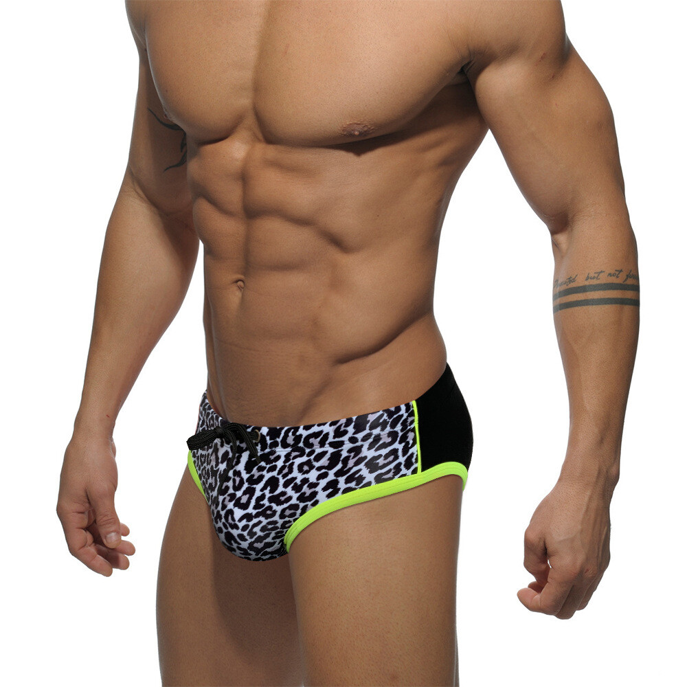 Men's Leopard Print Swimsuit Sport Triangle Low Waist Casual Bathing Suit