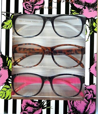 BETSEY JOHNSON 3 PACK PREMIUM READING GLASSES READERS +1.50+2.00+2.50 NEW 