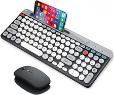 Wireless Keyboard and Mouse Combo with Phone Tablet Holder, Rechargeable
