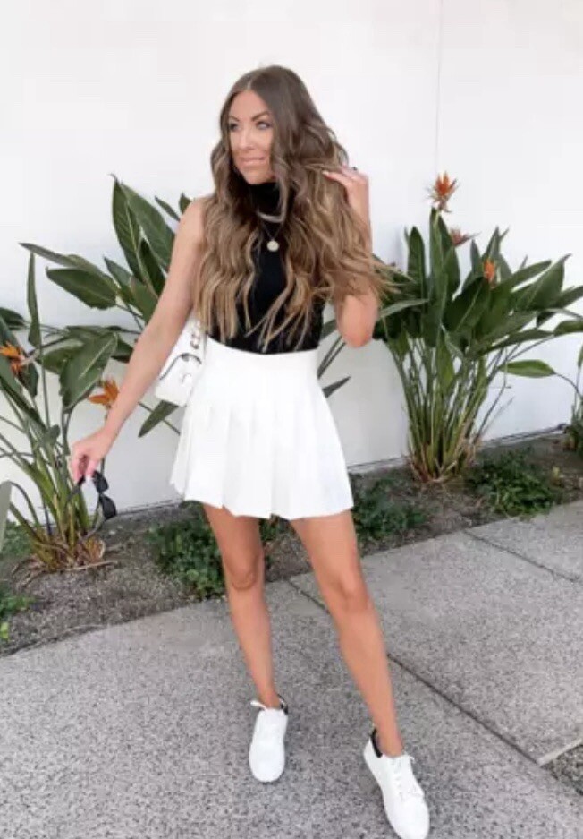 VTG White Stretch Pleated Tennis Skirt Skort Size S with Shorts