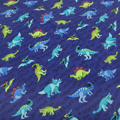 Stoffrest 16x150cm Baumwolle Jersey Dinosaurier royal blau bunt