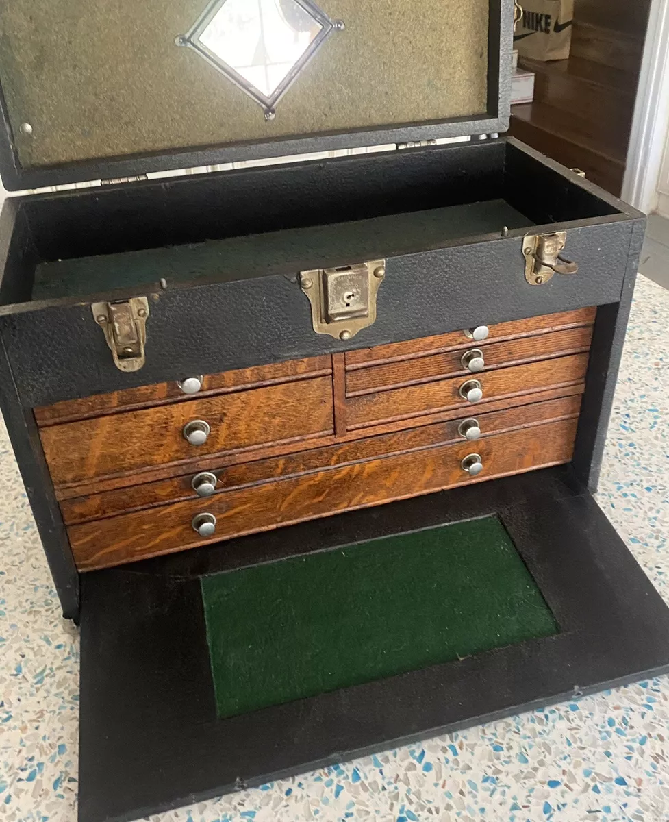 VTG ANTIQUE H. GERSTNER SONS 8 DRAWER WOOD MACHINISTS TOOL BOX CHEST OG