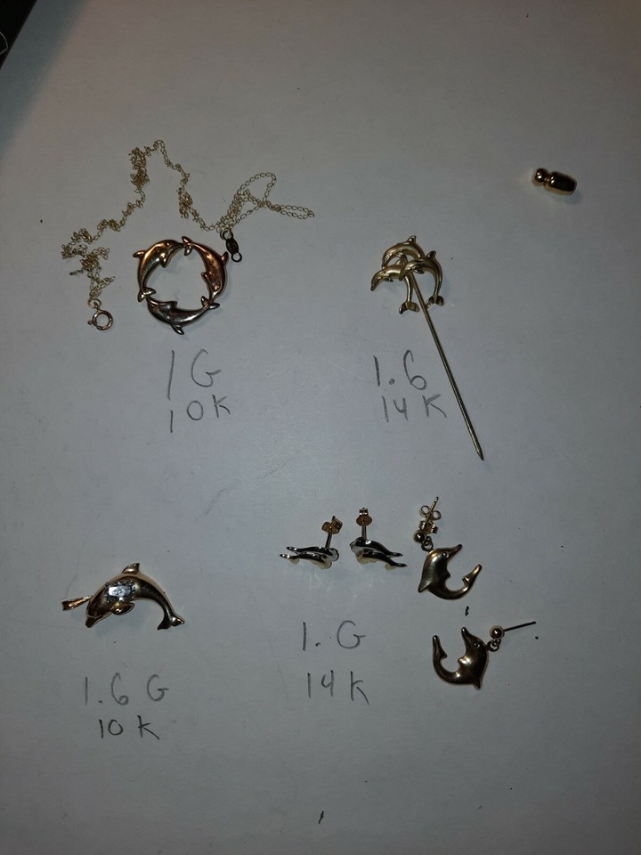 Dolphin jewelry lot 14K 10k Gold Aquamarine necklace charm earrings pin