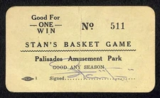 Palisades Amusement Park NJ "Stan's Basket Game" Win Card #511