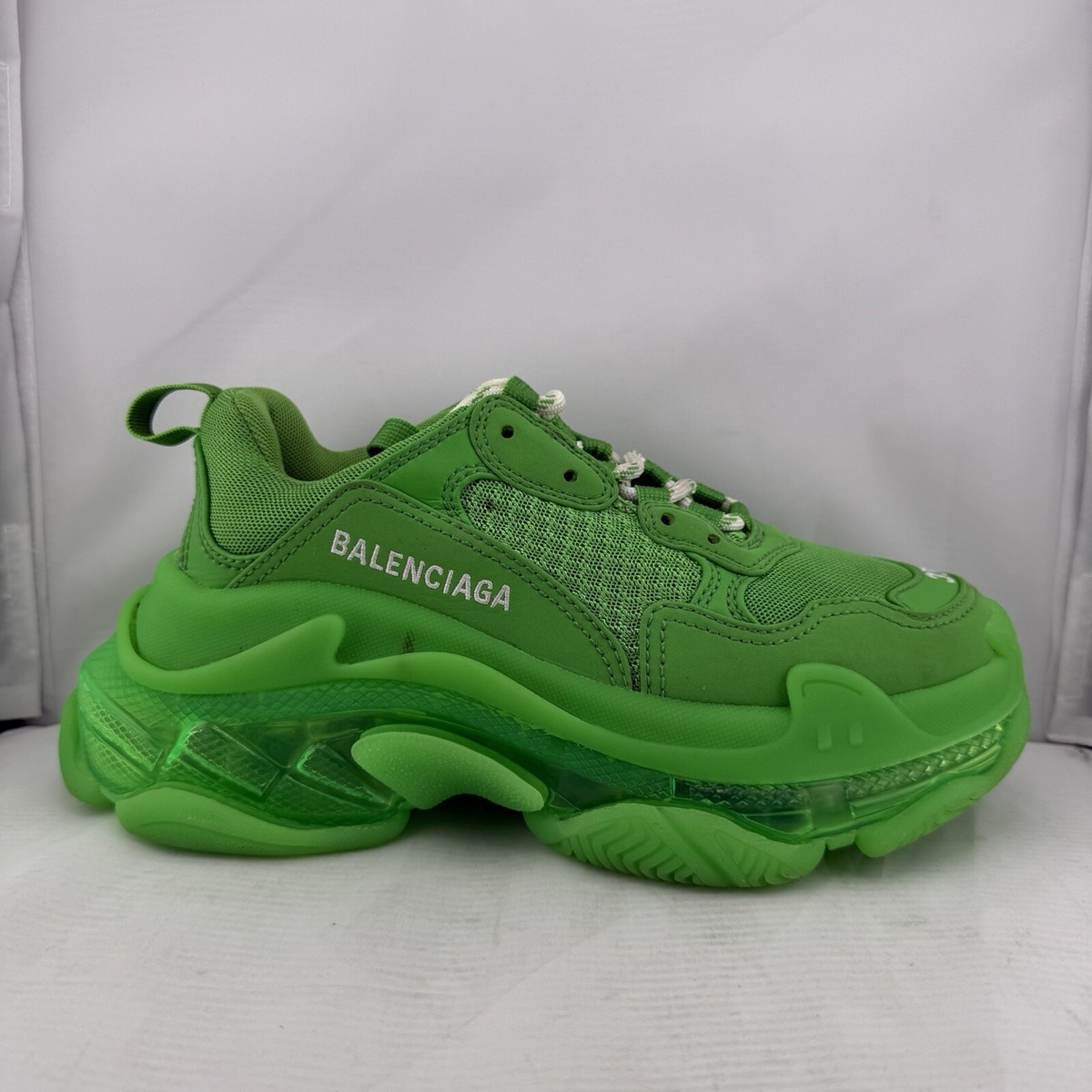 Size 5 - Balenciaga Triple S Clear Sole Trainer Neon Green W Size 5 - Balenciaga Triple S Clear Sole Trainer Neon Green W