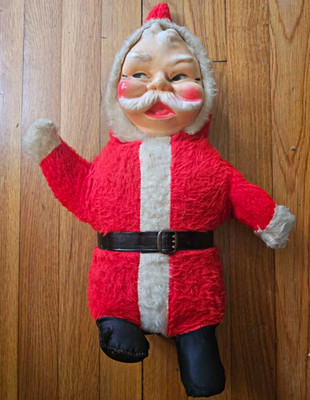 Vintage Santa Claus Christmas Figure Red Fabric Body Rubber Face Belt Boots