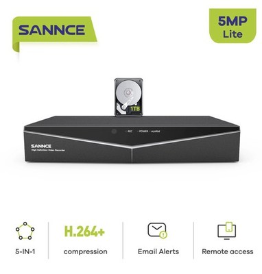 1TB SANNCE 5MP 8CH 5IN1 CCTV Video DVR Recorder Fernzugriff Sicherheitssystem