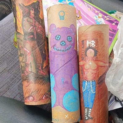 Set of 3 Fantasy Abstract Art Posters Bear Human Figure Unique Designs