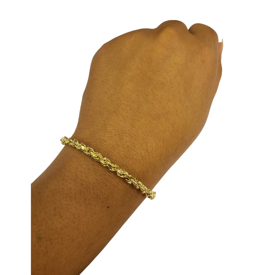 Brazalete de cuerda de oro amarillo de 10k real 8 pulgadas 4 mm cortes de diamante hombres mujeres 10KT Foto 4 de 4