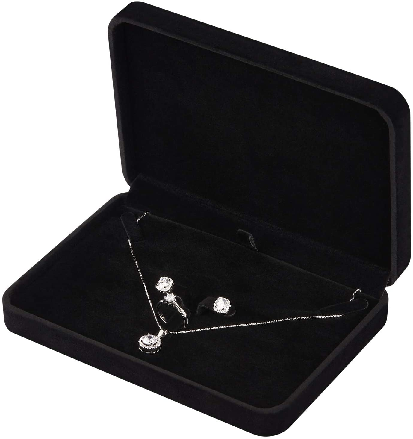 Large Velvet Jewelry Box for Rings Earrings Pendants with Pearl or Chunky Necklace Storage