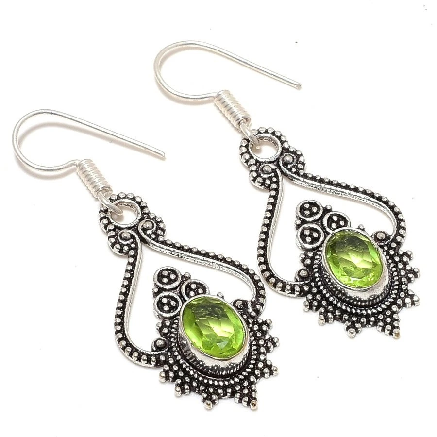 Peridot Gemstone 925 Sterling Silver Earring 1.8" N484 - Image 3 of 4