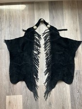 Vintage Black Suede Fringe Western Riding Chaps Youth Small USA Silver Concho