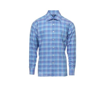 Ryan Kenny Mens Shirt Sz 17.5 Blue Plaid Long Sleeve 100% Cotton Button Down