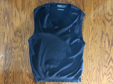 Vintage Men's Polo Ralph Lauren Navy Blue 100 Pima Cotton Sweater Vest Size L