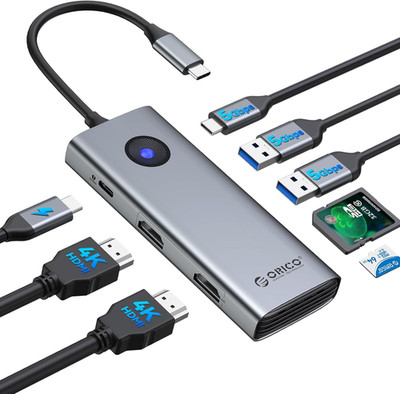 ORICO USB C Docking Station Dual Monitor, 8-in-1 USB C Hub with 2 HDMI 4K@60Hz P