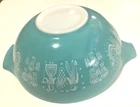 Vintage Pyrex Amish Butterprint Cinderella Bowl 4qt#444 White On Turquoise. MINT