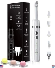 Rechargeable Tooth Polisher & Whitening Kit - 3 Pastes, 5 Brush Heads, LED Light