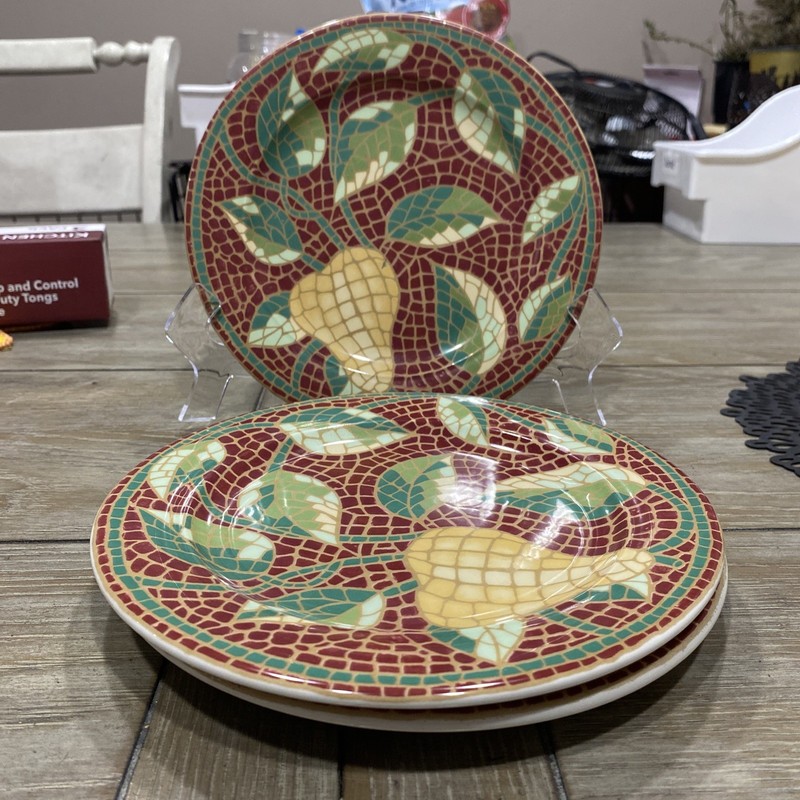 Pier 1 Imports Mosaic Fruit Salad / Dessert 8 1/4" Plates - Italy, 3 plates