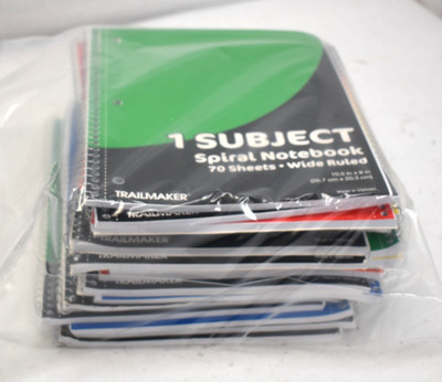 Lot of 20 Spiral Notebook 70 Sheet Wide Ruled Trailmaker 10'' x 8'' Variety Color