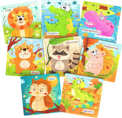 8 Pack Wooden Jigsaw Puzzles for Toddlers Baby Kids 3 4 5Years Old Color Shape