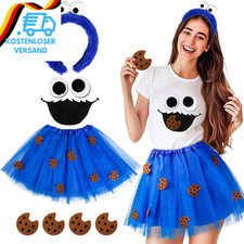 Izoel Krümelmonster Kostüm Damen Mädchen, Cookie Haarreif Tutu Rocke Mit Cookie 