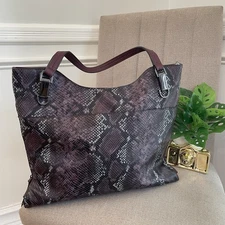 Vince Camuto Women’s Purse Snake Embossed Large Leather Shoulder Bag Tote Purple