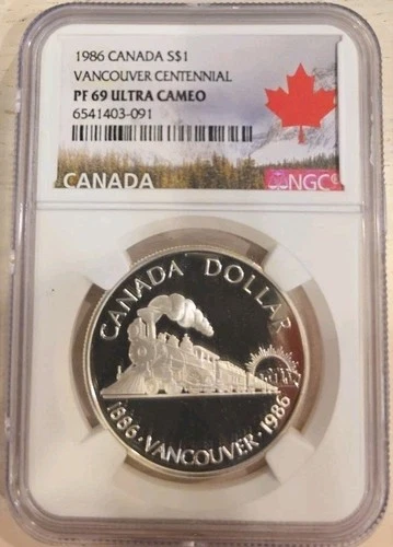 1986 Canada Silver Dollar Vancouver Centennial NGC PF 69 Ultra Cameo Engine 371
