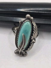 Navajo Turquoise Vintage 60s-70s Sterling Silver Leaf Ring Marked B Size 6