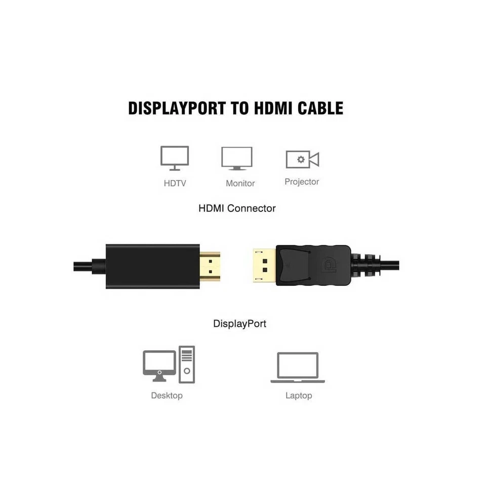 DP Display port Male to HDMI Male Cable Converter Adapter for PC HP/DELL -1.8M - Image 4 of 4