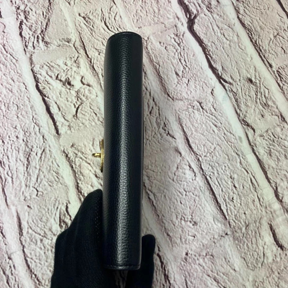 Auténtica cartera larga MULBERRY Darley Turnlock cuero granulado negra como nueva Foto 4 de 4