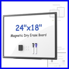 Black Aluminum Magnetic White Board 24" x 18" with Dry-Erase Eraser, Multicol...