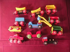 Lot Of 11 Vintage BRIO Wooden Railway Train Cars Trucks Sweden