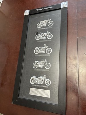 Legendary Harley Davidson Racing Machines Framed pewter Board Dirt Hill Climb HD
