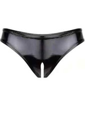 Women's Latex Wetlook PVC Leather Lingerie Open Crotch Briefs Panties Under