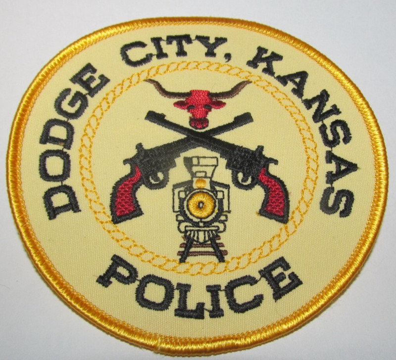 4" Dodge City, Kansas KS Police Patch Yellow Black Red Pistols Locomotive Engine
