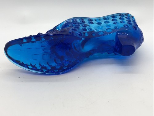 Vintage Fenton Glass Hobnail Blue Cat Head Slipper Shoe - Picture 9 of 14
