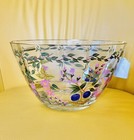 VTG Romania Crystal Clear Bowl Handcrafted Floral Bowl 22K GOLD Rim Handmade 11"