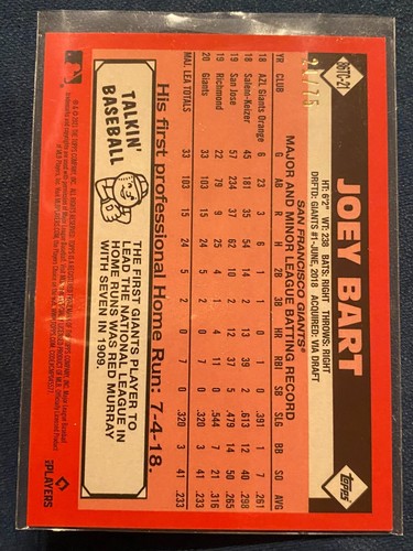 Joey Bart Rookie 2021 Topps Silver Pack 1986 Topps Chrome Purple #/75 #86BC-91 - Foto 2 di 2