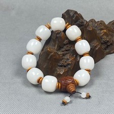 18mm Chinese Natural White Jade Hand-carved Exquisite Bead Bracelets 1024