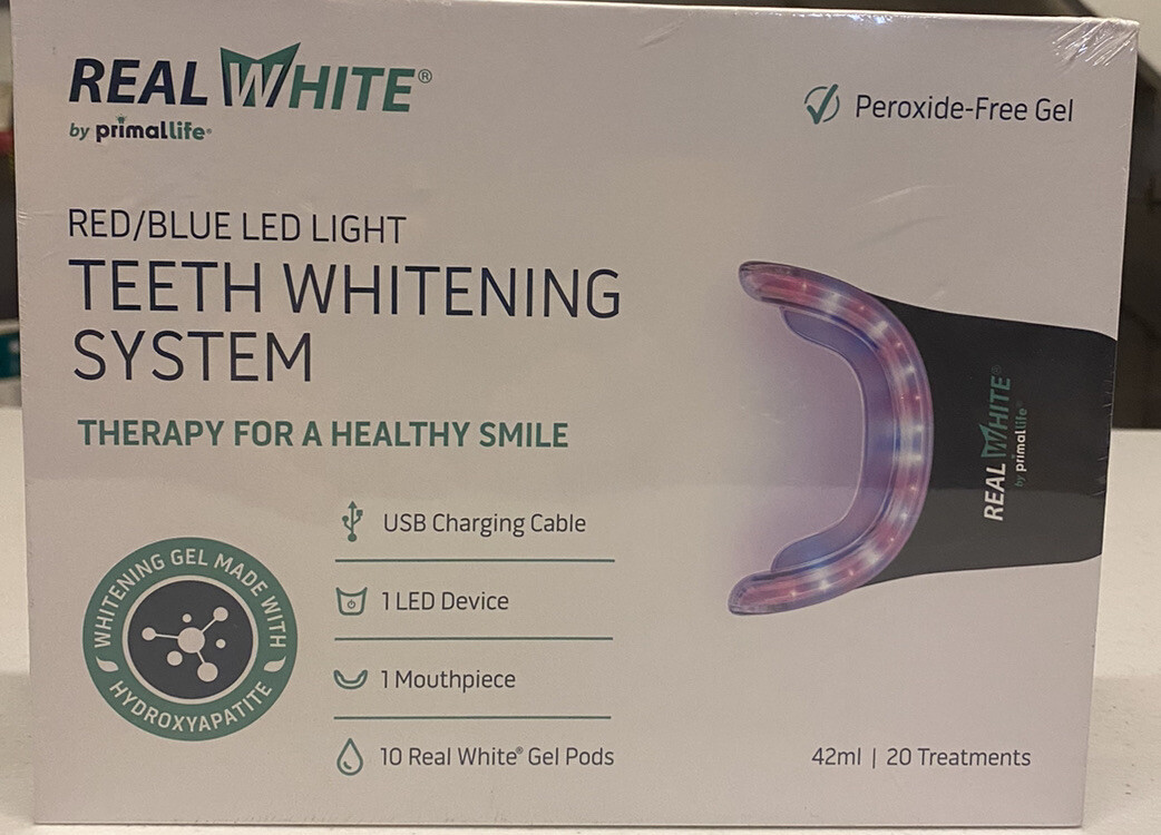 Primal Life Organics Real White Teeth Whitening System Red blue LED