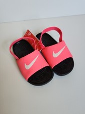 Nike Kawa Slides Toddler Baby Girl 9c Pink Black Logo Swoosh BV1094 610 NEW