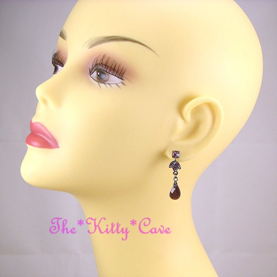 Pendientes colgantes decorativos Lk amatista púrpura ojos de gato araña con cristales de Swarovski Foto 3 de 4