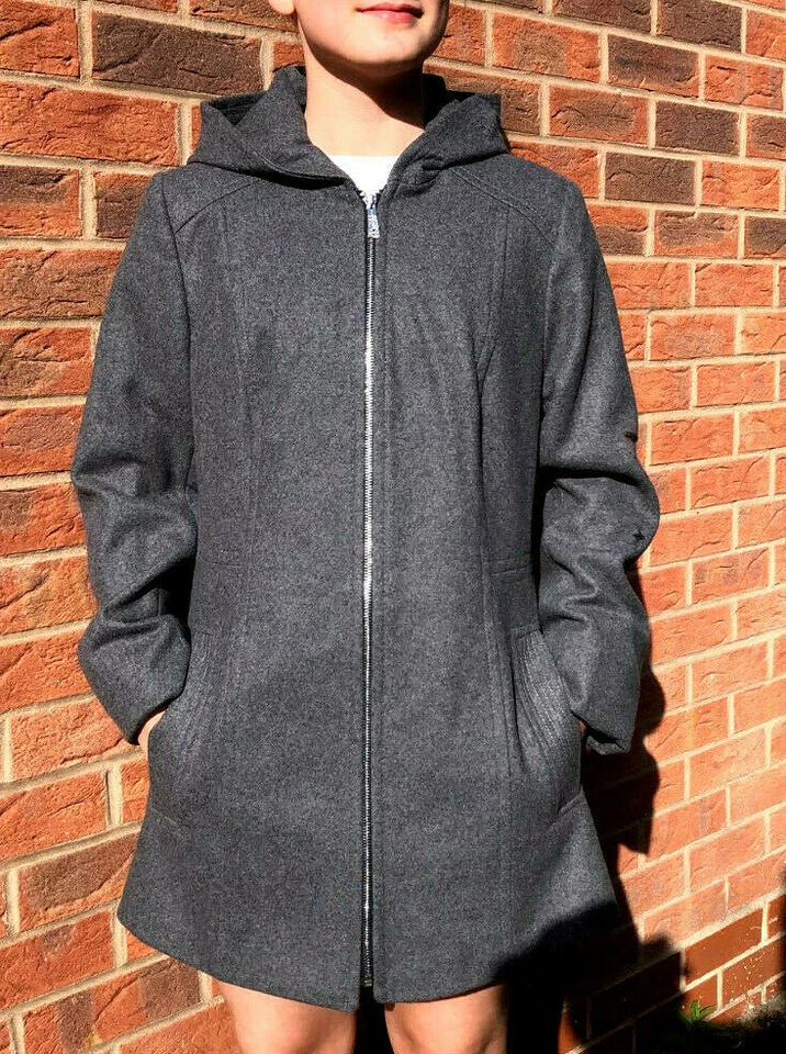 London Fog Hooded Wool Zipper Coat With Pockets - Medium Grey - UK SIZE- SMALL - Image 3 of 4