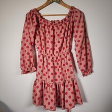 PRETTYLITTLETHING Womens Pink Polka Dot Polyester A-Line Size 12 Off the Shoulde