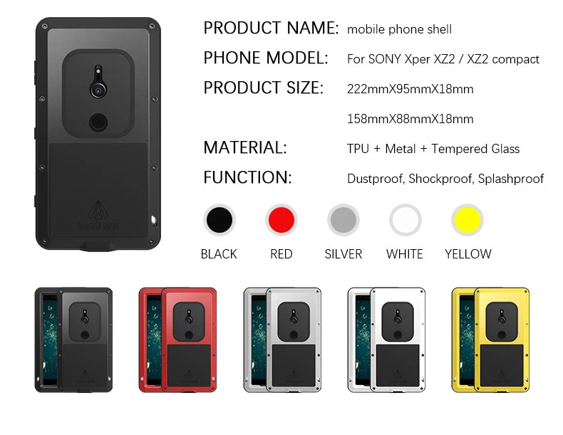 LOVE MEI Impermeable Gorilla Glass Metal Estuche Cubierta para Sony Xperia 1 5 10 Plus Foto 3 de 4
