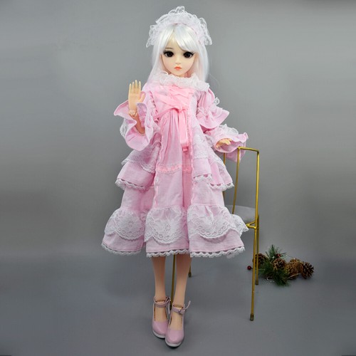 1/3 BJD Doll Toy 24 inch Girl Doll with Removable White Hair Wig Princess Dress - Picture 3 of 14