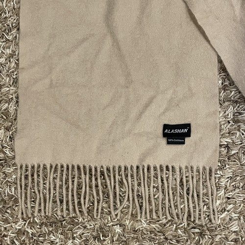 Alashan 100% Cashmere Beige Tan Scarf Rectangle 58x11.5” Soft Fringe - Picture 2 of 9