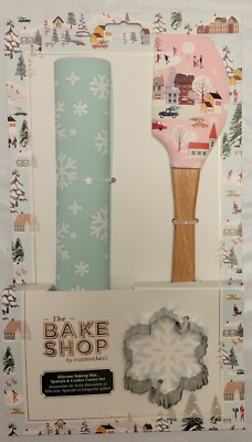 The Bake Shop Christmas Winter Scene Spatula Silicone Mat Cookie Cutter 3 Pcs