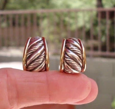 Rare & Retired David Yurman Tapered Cable Earrings - Omega Backs - 18K/925