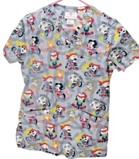 White Cross Scrub Top Women’s XS Dental Print Medical Uniform Nurse Shirt